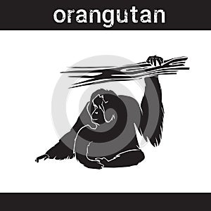 Silhouette Orangutan In Grunge Design Style Animal Icon photo