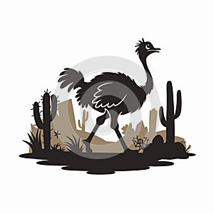Silhouette of an Ostrich in a Desert Landscape photo