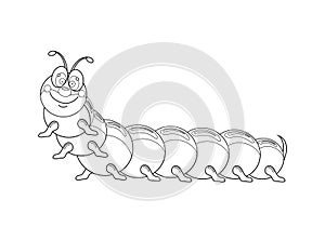 Silhouette, outline, black and white caterpillar. Coloring book for children