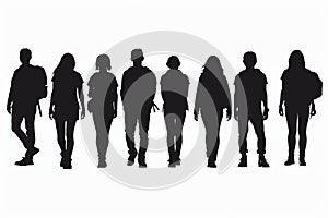 Silhouette outline of people standing in a line