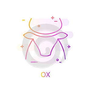 Silhouette of ox in color line style. Vector icon