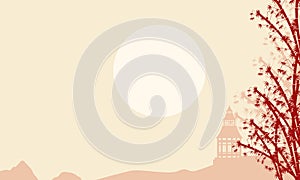 Silhouette of pabilion with fog landscape