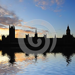 Silhouette of Palace of Westminster at dusk