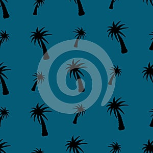 Silhouette. Palm. Hawaiian motifs. Tropical tree. Seamless vector pattern. Outline on an isolated background color of the sea wave