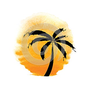 Silhouette of palm trees against the sun. Vector.