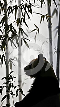 A silhouette of a panda against a white background