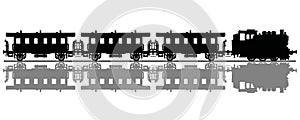 The silhouette of passenger steam train