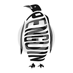 Silhouette of penguin with concept word inside