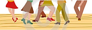 Silhouette of people dressed in vintage fashion, dancing the twist and rock and roll, vector illustration, no white, EPS 8