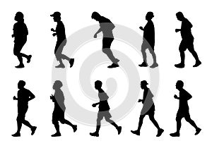 Silhouette people running on white background, Lifestyle man and women exercise vector set