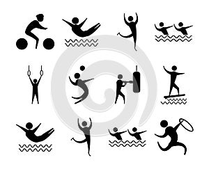 Silhouette people sport different activity icons set