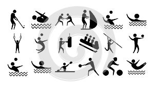 Silhouette people sport different activity icons set