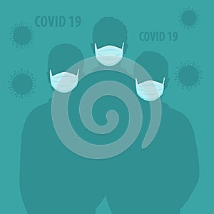 Silhouette people wearing medical masks. Protect yourself from virus infection.