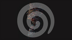 Silhouette of a person composed of computer code on a black background. AIG53F.