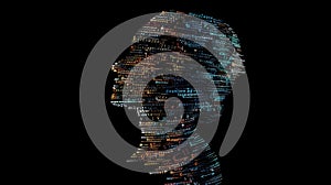 Silhouette of a person composed of computer code on a black background. AIG53F.