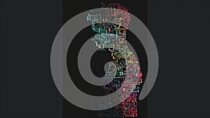 Silhouette of a person composed of computer code on a black background. AIG53F.