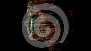 Silhouette of a person composed of computer code on a black background. AIG53F.