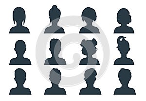 Silhouette person head. People profile avatars, human male and female anonymous faces. Vector user business portraits