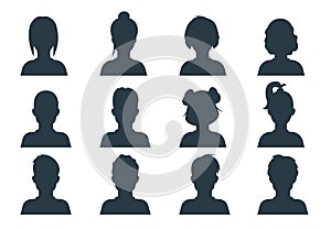 Silhouette person head. People profile avatars, human male and female anonymous faces. Vector user business portraits photo