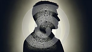 Silhouette of a Person with Labyrinth Mind Concept