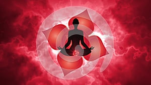 Silhouette of the person meditating activate the root chakra