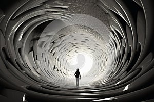 Silhouette of a person standing in a time tunnel