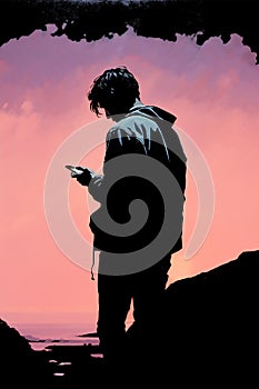 Silhouette of person using their phone photo
