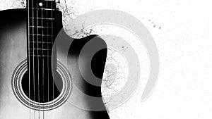 A silhouette photograph of a acoustic guitar with space for text , Guitar background
