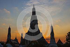 silhouette photography sunset sky of wat arun temple most popular religion traveling destination in bangkok thailand