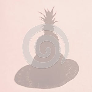 Silhouette of pineapple close up on a summer straw hat, light background