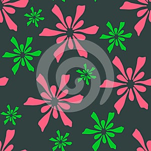 Silhouette of pink flower petals on a dark gray-green background.