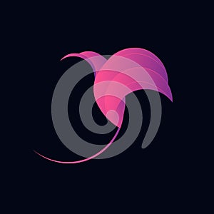 Silhouette of a pink-purple bird of paradise on a dark background. The design is suitable for logo, decor, pictures, decoration