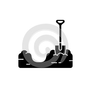 Silhouette Pit dug in ground with shovel. Soil preparation for planting. Piece of land with trench. Outline black illustration of