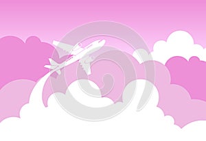 Silhouette Plane Fly Over Pink Clouds And Sky Love Backgrouund