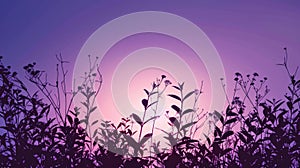 Silhouette of plants against a purple sunset sky