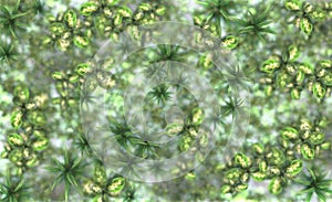 Silhouette of plants behind frosted glass. View from above. 3d render.