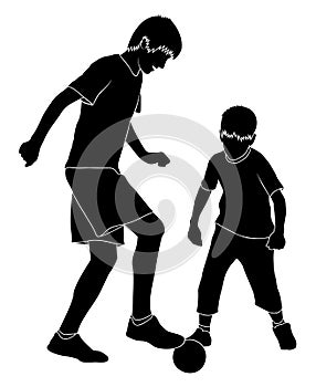 silhouette of playing boys with ball