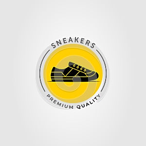 silhouette plimsoll sneaker shoe or footwear logo vector illustration design.