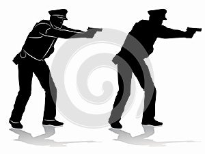 Silhouette of a policeman with a gun, vector draw