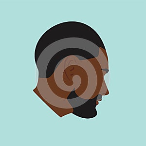 Silhouette. Portrait. Black man head. Man head flat colored illustration. Head silhouette