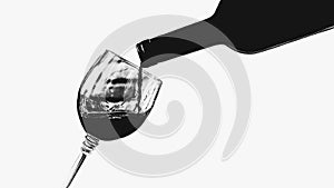 Silhouette pouring wine into a glass,black and white image on a white background,wallpaper,icon with a glass of wine and a bottle.
