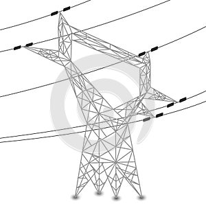 Silhouette of power lines and electric pylon photo