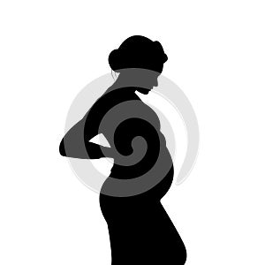 Silhouette of a pregnant girl. Pregnant woman. Expectant mother hugs her belly. Vector illustration