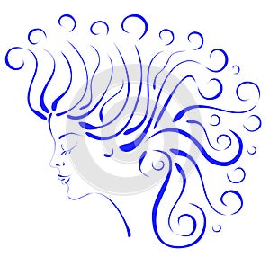 Silhouette profile beautiful woman with curly hair