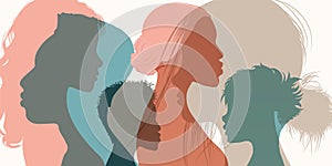 Silhouette profile group of men and women of diverse culture. Diversity multi-ethnic and multiracial people. Racial equality