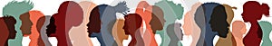 Silhouette profile group of men and women of diverse cultures. Diversity multi-ethnic people. Concept of racial equality and anti-