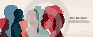 Silhouette profile group of men and women of diverse cultures.Diversity multi-ethnic people.Concept racial equality anti-racis