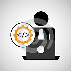 Silhouette programmer working laptop coding icon