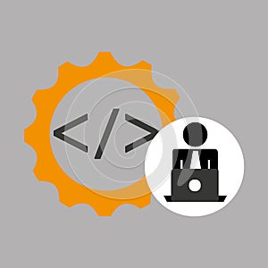 Silhouette programmer working laptop coding icon