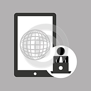 Silhouette programmer working laptop mobile globe